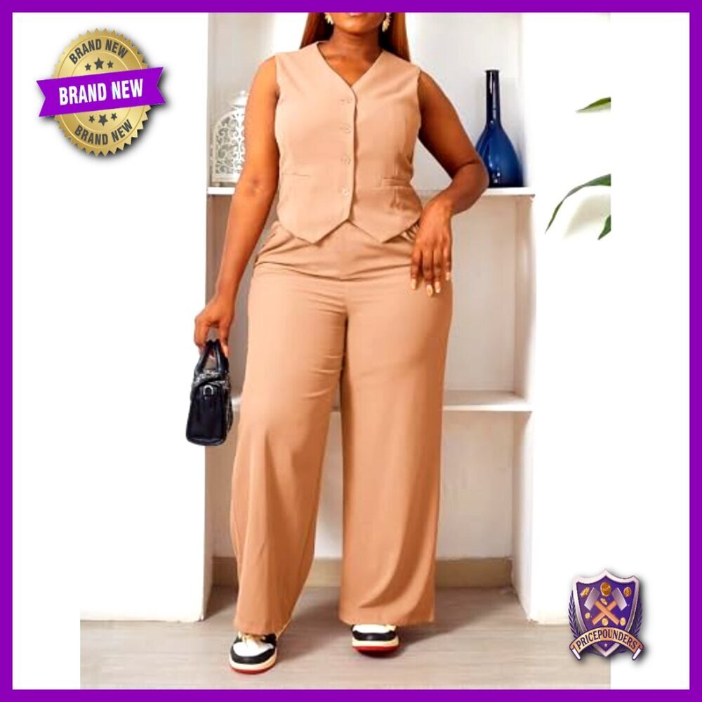 Plus Size 2-Piece Vest Blazer Wide Leg Pants Suit Set Casual Dressy - Picture 4 of 7